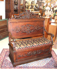 French Antique Carved Oak Renaissance Bench With Storage Trunk Chest