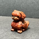 Tiny 1  Miniature Puppy Dog - Hand Carved Vintage Wood Figurine