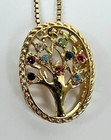 925 Sterling Gold Plated Love Family Tree Of Life Necklace 22    Colored Stones