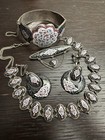 Vintage Enamel Set - Hand Painted Sweetheart Choker Bracelet Earrings And Brooch