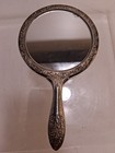 Vintage Victorian Hand-held Vanity Mirror Ornate Silver Plate Unmarked Look Read