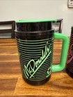 2 Vtg Mcdonalds 1991 Green Pink Stripes Black Plastic Mugs Coca-cola Neon