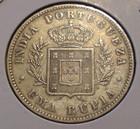 1882 Portuguese India Uma Rupia Lu  z I Calcutta Large Silver World Type Coin