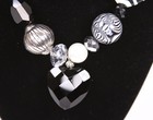 Silver Tone Black   White Necklace Earrings Set Fashion Costume Jewelry Jxp1 New