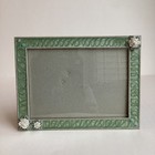 Vintage Green Enamel Swirl Picture Photo Frame 5x7 Rhinestones Roses Metal