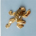 Vintage Handcrafted Enamel   Jet Black Crystal Climbing Brown Frog Pin Brooch
