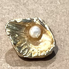 Sweet Oyster Shell W Faux Pearl Shiny Gold Metal Realistic Button 5 8    Htf