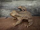 Gold-tone Metal Frog Trinket Box W  Baby Frog  Rhinestones   Mirror Lining