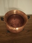 Hammered Copper Vintage Footed Cauldron Pot Twisted Iron Handle 5  Germany