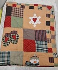 Sherpa Lined Lap Quilt Throw Christmas Theme Snowmen Hearts 60x48 In