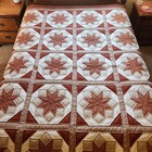 Lemoyne Star Patchwork Quilt 98 X 82 Rust Cream Floral Farmhouse Hand Stitched