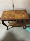 Vintage Wooden Floral Rectangular End Table Painted Medium Wood Living Room