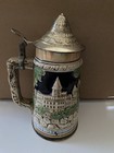 Vintage Antique German Porcelain Beer Stein Mug With Pewter Lid Made In Japan