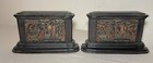 Pair Of Antique Chinese Asian Hand Carved Wood Figural Scene Bookends Sculpture