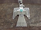 Native American Sterling Silver   Turquoise Thunderbird Pendant By Belin