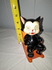Very Rare Vintage Black Cat Flicker Eyes Orange Rocker Coin Bank Mcm 1950s