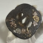 Antique Japanese Iron Tsuba     Karajishi And Peony Design