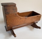 Rare Antique 1900 Wooden Church Pew Antique Rocking Doll Crib    Dolly Cot