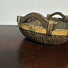 Vintage Woven Wicker Basket Medium Rustic Farmhouse Boho Decor W  Wooden Handles