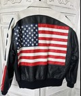 Vintage 1980   s Usa Flag Logo Bomber Leather Michael Hoban Motorcycle Jacket