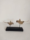 Beautifil Bronze Gold Polished Pair Manta Rays On Professional Display Stand Art