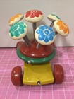 Kouvalias Vintage Wooden Pull Along Wood Toy Flower Springy Head With Bell Cart