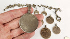 Antique Middle Eastern Morocco Solid Silver Coin Pendants Necklace Beads 106g