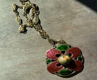 Antique Art Nouveau G f Enamel Blue And Green Necklace With Jasper Stone Rare