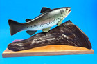 Vintage Wooden Hand Carved Replica Brown Trout W fish Hook Art Sculpture