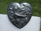 Vintage Antique French White  mermaid Rides Seahorse  Heart Shaped Metal Button