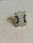Art Deco Style Lab Created Diamond   Sapphire Anniversary 14k White Gold Fn Ring