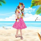 Pink Hawaiian Hula Dancer Grass Skirt With Flower Costume For Girls - Elastic