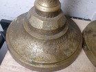 Two Vintage Large Solid Brass Heavy 25 Inch Tall Etched Candlesticks   euc