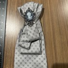 Upcycled Women   s Custom Gray Necktie With Cameo Brooch 