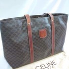 Celine Macadam Pattern Tote Bag Brown Leather Authentic Vintage