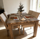 7 Piece Dining Table Set For 6  Vintage Farmhouse Wood Kitchen Table Chairs