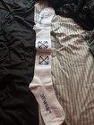 Off-white Men s Cotton Crew Socks White blue Logo Mid Calf Size 10-12 1 Pair