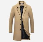 Men s Woolen Jacket Outwear Single Breasted Long Sleeve Trench Coat Lapel New B 