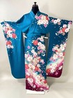 Japanese Kimono Silk furisode  gld Leaf  Sil Thread floral  Sakura l5 5    4857