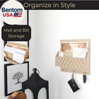 Wall-mounted Mail And Key Holder     Natural Wood 2-tier Letter Organizer With 3 H