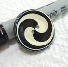 Vintage Cream   Black Plastic Swirl Button 1 1 8  Yin Yang