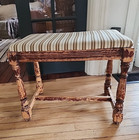 Vintage Wood Vanity Stool Chair Bench 22  X 14  X 18  Upholstered Seat