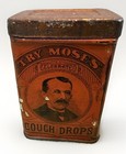 2 Moses Cough Drops Tins E j  Hoadley Hartford Ct 1 Missing Lid Antique Medicine