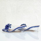 Eva Rhinestone Flower Blue Slip On 2 5  Wedge Heel Casual Evening Party Shoes