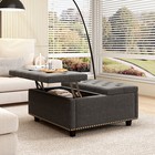 Square Storage Bench Footstool Coffee Table With 2 Storage Doors For Living Room