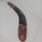Vintage Australian Wooden Boomerang Hand-painted Aboriginal Style Dot Art Lizard
