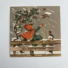 Vintage Mid Century Christmas Greeting Card Cute Animals Tree Deer Bunny Bird