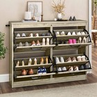 Farmhouse Entryway Shoe Storage Organizer W adjustable Shelves   4 Flip Drawers