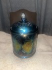 Rare Indiana Harvest Blue Canister Contemporary Carnival Glass  Perfect