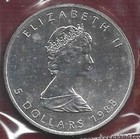 1988 Canada 5 Dollar Maple Leaf 1oz  9999 Fine Silver In Original Sealed Plastic